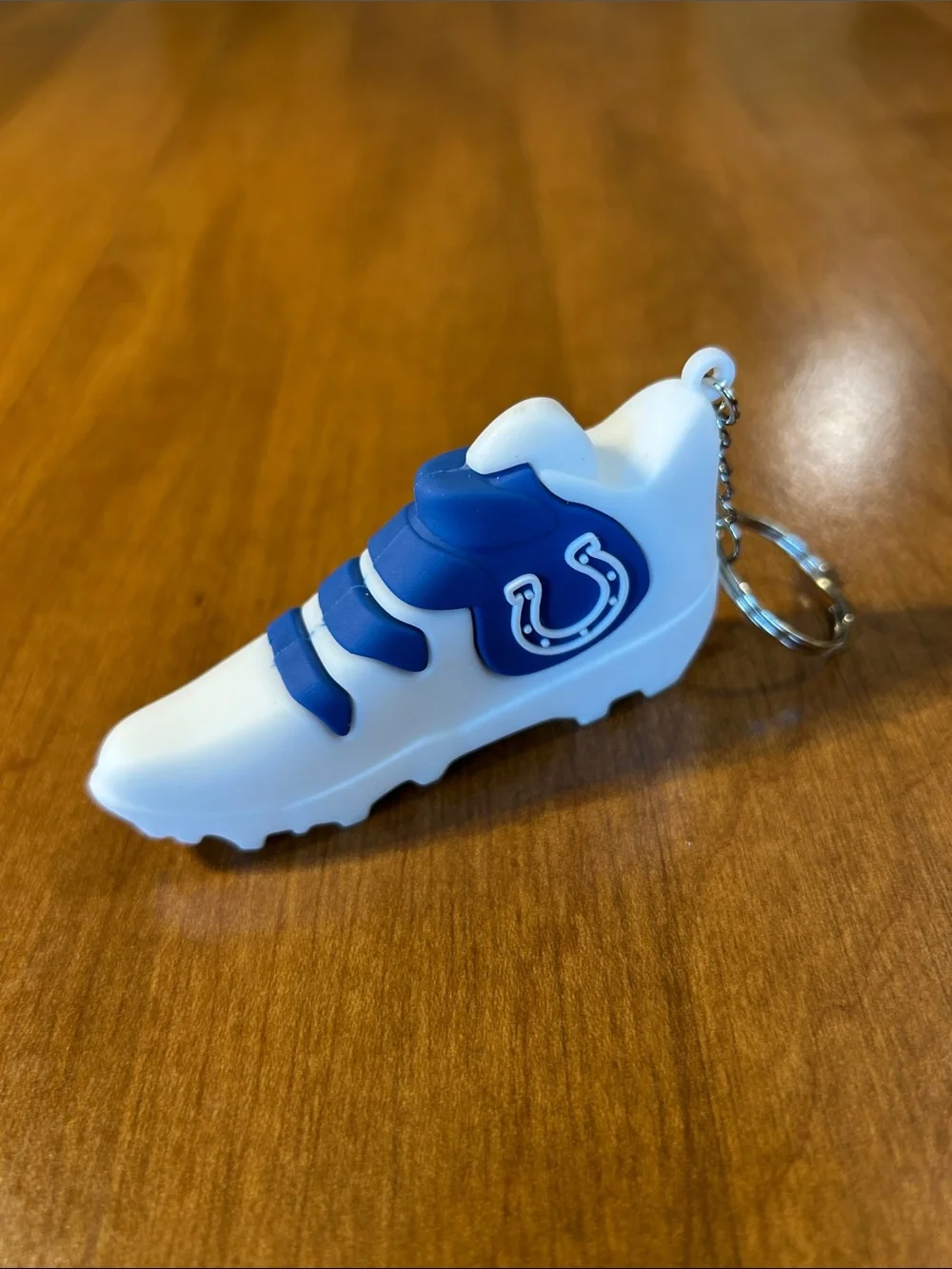 Colts Football Cleat Keychain in White and Royal Blue